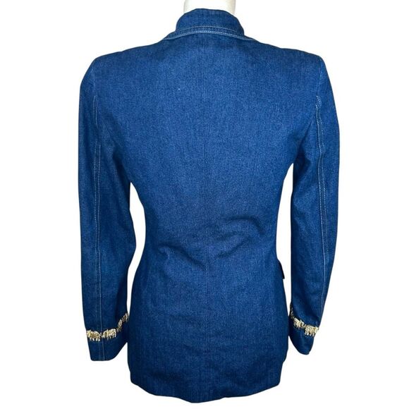 Escada Margaretha Ley 34 Denim Blazer Jacket Gold Elephant Trim Buttons US 4 - Picture 4 of 13